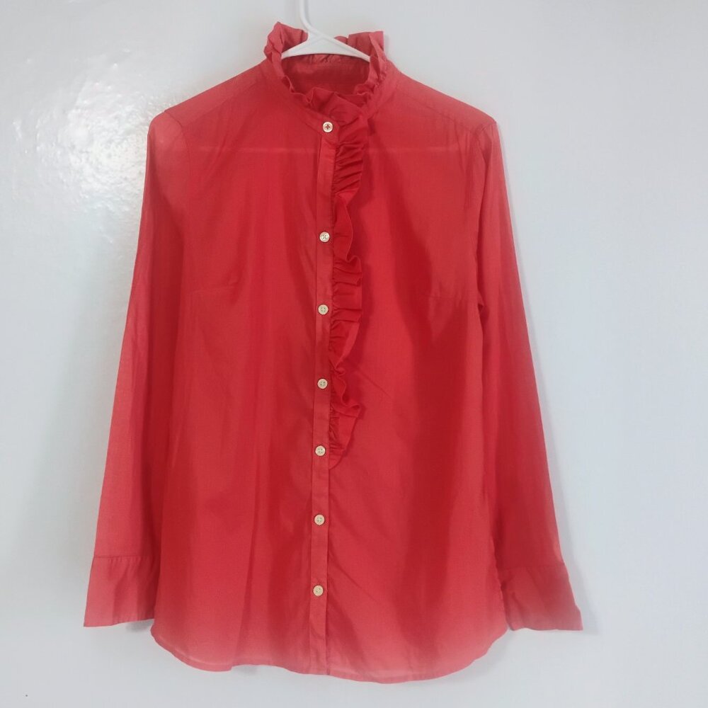 Banana Republic Coral Ruffle Button Down Blouse M - Picture 2 of 7